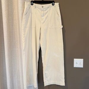 American Eagle  Dreamy Drape Super High Rise Baggy Wide Leg Cream Pant, Size 16